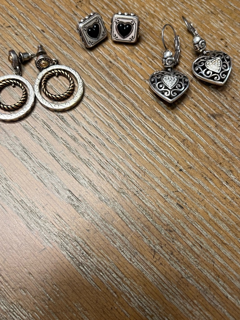 Brighton Silver-Tone Heart and Hoop Earring Trio with Black Accents